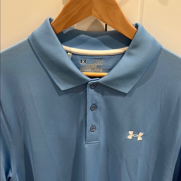 Under Armour Blue Polo Shirt Classic Collar Dri Fit Short Sleeves - Picture 2 of 6